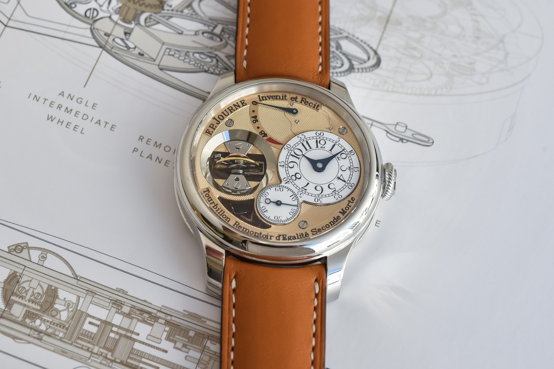 F.P. Journe Tourbillon Souverain Vertical en platine, sur plans techniques